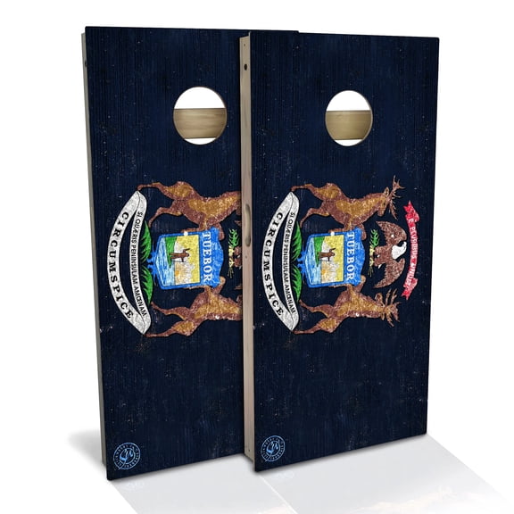 Skip's Garage | Michigan Flag Cornhole Board Set | Includes Boards & Bags | Choose Your Size & Accessories