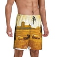 thumbnail image 2 of Zufioo Western Cowboy Ranch Print Men's Short Pajamas, Home Wear Pocket Summer Pajamas-Small, 2 of 6