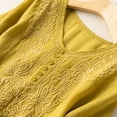 thumbnail image 5 of ZhuYan Women's Embroidered Blouse Cotton Linen Puff Short Sleeve Crew Neck Peasant Boho Top Casual Loose Button-Down T Shirts Yellow, 5 of 6