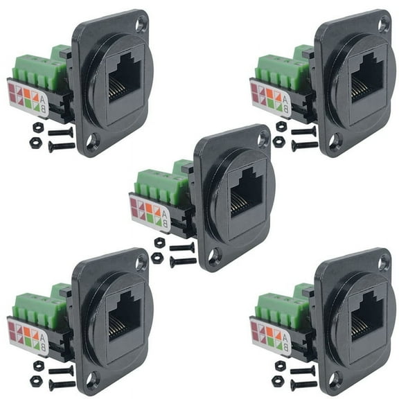5PCS RJ45 Female Panel Mount Screw Terminal Adapter, D-Type 8P8C to 8pin