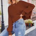 thumbnail image 2 of Byworldtasic Womens Sweaters Womens Fall Cropped Sweater Casual Long Sleeve Crew Neck Side Slit Ribbed Knit Pullover Sweater Crop Tops Wine, 2 of 9