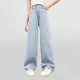 thumbnail image 4 of Girls Flare Jeans Pants Loose Wide Leg Elastic High Waist Fashion Trousers Solid Color Versatile Long Pant Blue 14 Years, 4 of 9