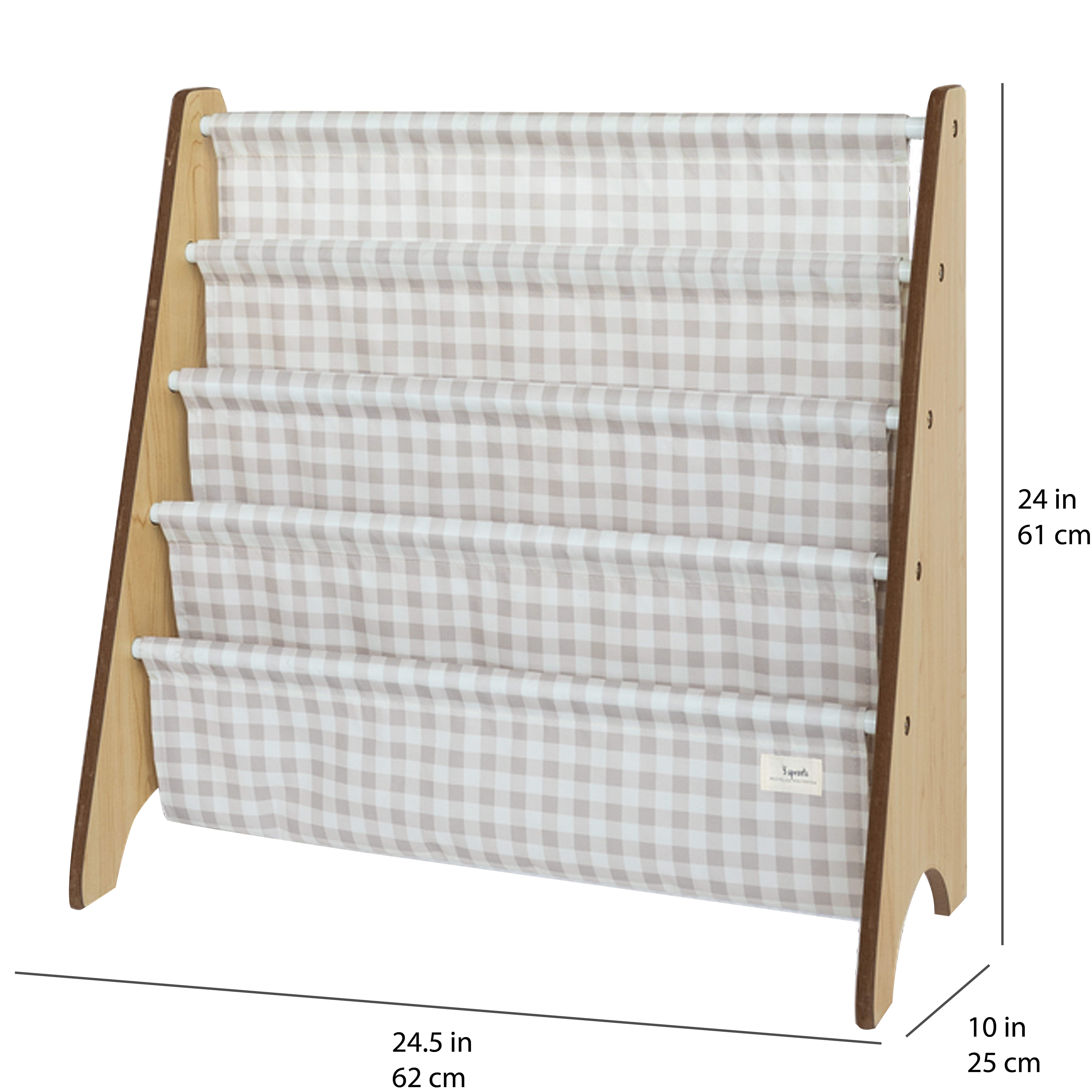 3 Sprouts Recycled Fabric Kids Book Rack Storage Bookshelf Organizer in Gingham Beige for Ages 3+