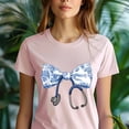 thumbnail image 5 of Nurse Bow T-Shirt for Women, Stethoscope Blue Floral Graphic Tee, Azalea, Size S, 5 of 6