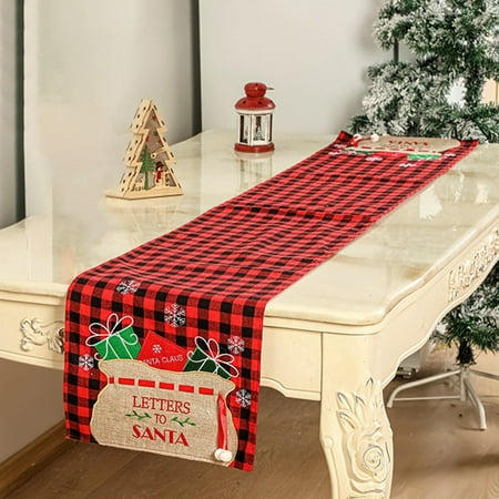 

lulshou Christmas Table Flag Cotton Woven Two-tone Color Splicing Tassel Holiday Decoration Long Tablecloth Home Christmas Decorations