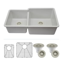 32" x 19" Quartz Kitchen Sink, 40/60 Double Bowl Kitchen Sinks, Drop-in Sink, Undermount Sink, Galaxy White Kitchen Sink, Double Sink Kitchen, Grids, Strainer and Flange, Lexicon Platinum LP-4060-W