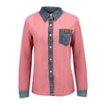 thumbnail image 6 of GaThRRgYP Off The Shoulder Tops for Women Women'S Fall Winter Solid-Color Patchwork Denim Shirt -Versatile Long-Sleeved Cardigan Jacket, 6 of 7