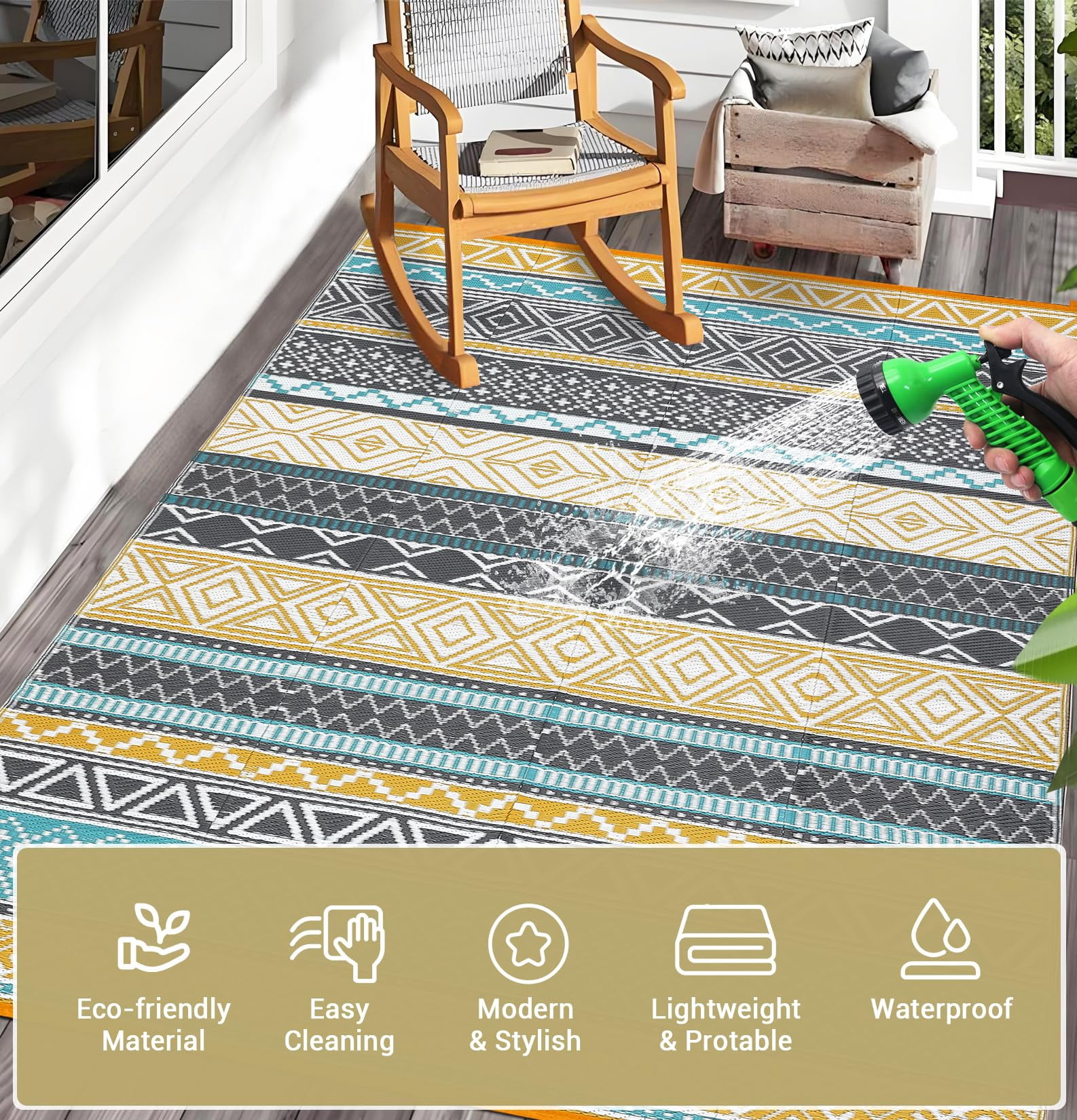 Nanan 8x10 Outdoor Plastic Rug,Portable Plastic Outdoor Rug, Waterproof & UV Resistant, Non-Slip, Easy to Clean for Camping, Patio, Garden, Beach, Picnic, Multicolor