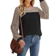 thumbnail image 3 of ZXSXSY Women Contrast Color Patchwork Waffle Long Sleeve Crew Neck Top, 3 of 6