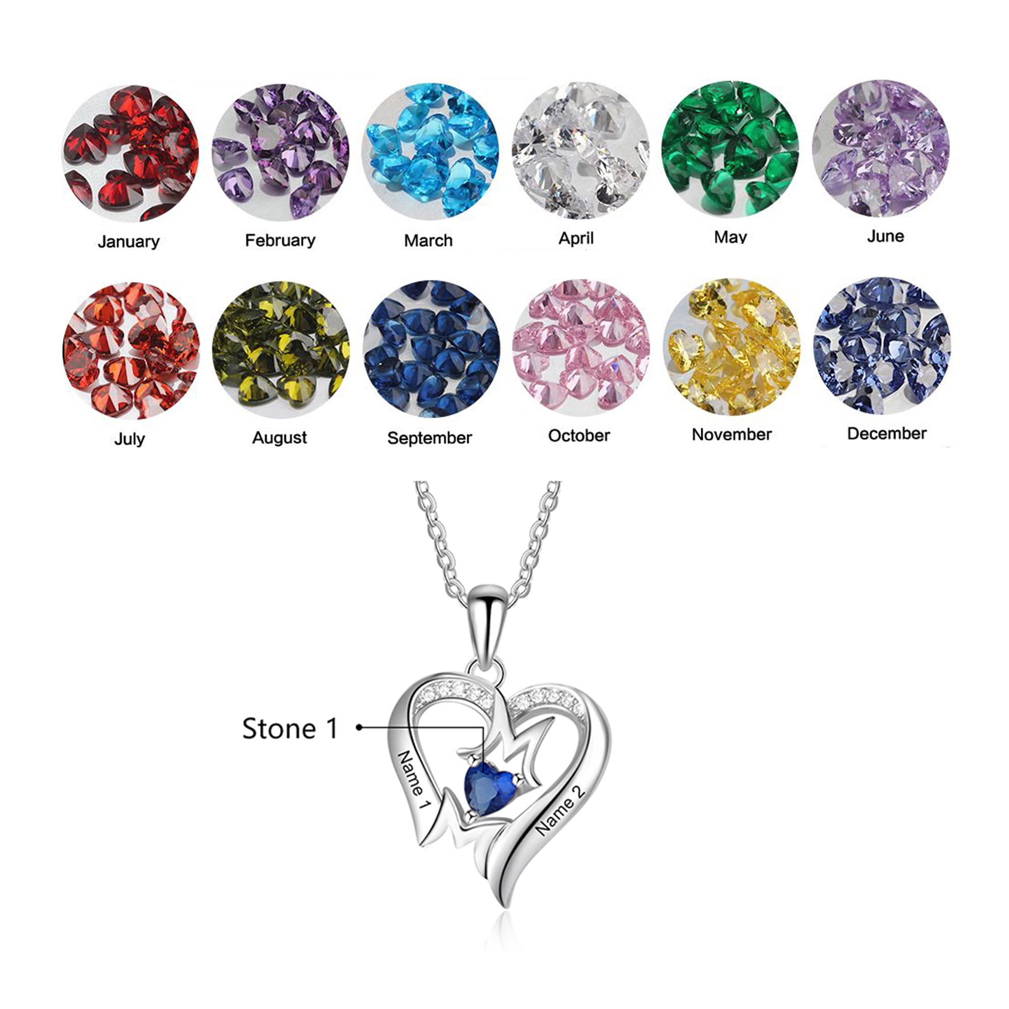Custom Configurator Mementos USA Sterling Silver Mother's Family Birthstone Name Necklace for Women
