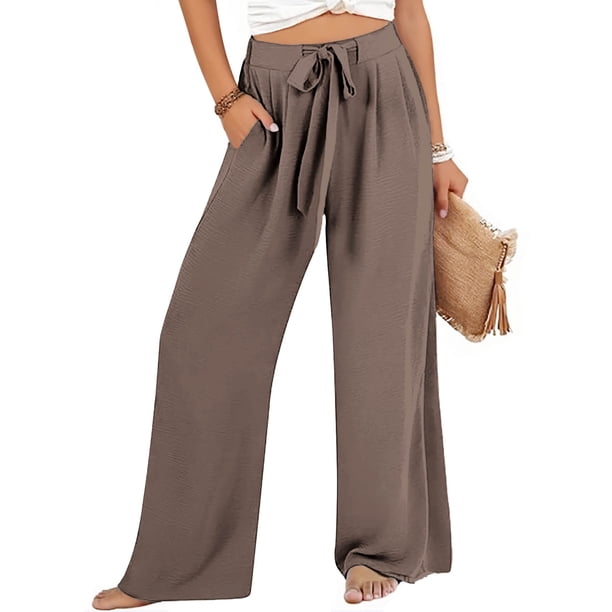 WILLBEST Pantalones Casuales para Mujer: Pantalones Anchos con Cordón En La Cintura, Cintura Alta, Elásticos, Cómodos, Rectos y Largos con Bolsillos. XXXL