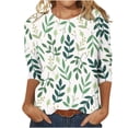 thumbnail image 2 of CHUANK Blouses pour Femmes Grande Taille Mode pour Femmes T-shirt Imprimé Ample Mi-Long Manches 3/4 Col Rond Hauts Décontractés, 2 of 5
