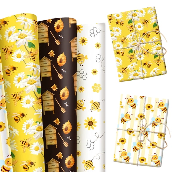 Sweet Bee & Garden Theme Wrapping Paper Set - 4 Designs for Party Decor & Gift Wrapping