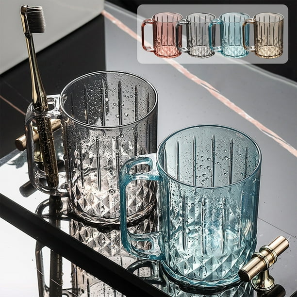 Portacepillos de dientes de plástico con vaso de enjuague - organizador de baño de 4,33x2,95x3,94 pulgadas, gris rosa marrón azul, base antideslizante, fácil de limpiar