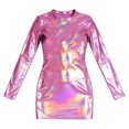 thumbnail image 2 of Womens Tight Dress Clubwear Metallic Shiny Bodycon Crew Neck Long Sleeve Rave Dresses Color Red Size XL, 2 of 4