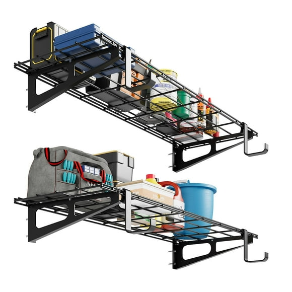 Yiwa Floating Storage Shelves, 400 Lbs Capacity – Garage, Shop, Shed, Basement Organization – Metal Rack for Tools, Supplies & Bulk Items