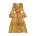 thumbnail image 1 of Vestido de verano para mujer, transpirable, estilo bohemio, con mangas acampanadas y cómodo, largo. Amarillo, 1 of 9