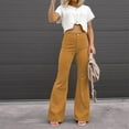 thumbnail image 2 of Pantalones casuales de pana con microcampana y cintura ajustada de color sólido para mujer de otoño e invierno, 2 of 6