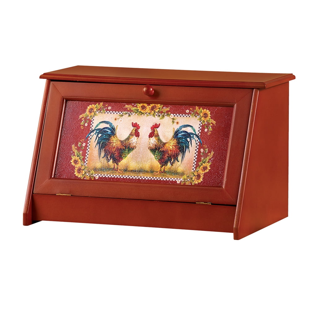 Collections Etc Sunflower Rooster Bread Storage Container Box For