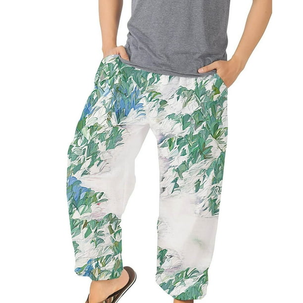 Pantalones bombachos de moda para hombre Pantalones sueltos elásticos de playa Athleisure estampados Pompotops oipoqjl42132