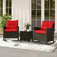thumbnail image 1 of Costway 3 PCS Patio Wicker Rocking Set with Tempered Glass Table & Soft Cushions Outdoor Red, 1 of 8