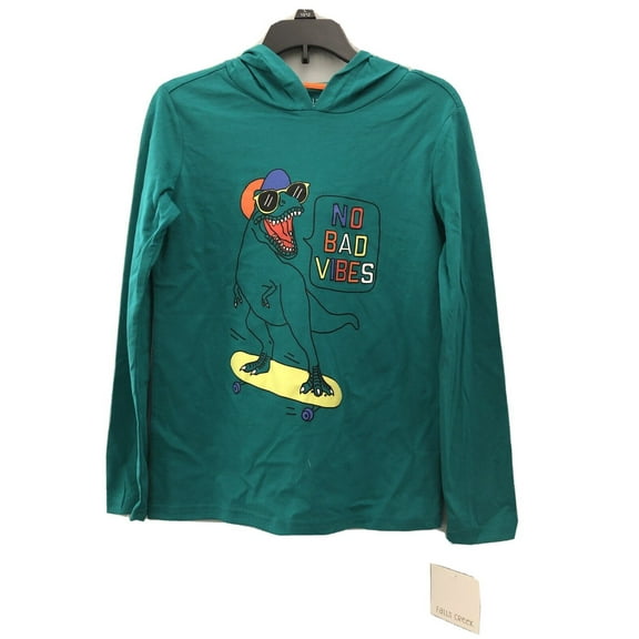 NWT Falls Creek Boys Long Sleeve Tee Hoodie T-Shirt Sz L (10/12) "No Bad Vibes"