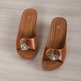 thumbnail image 5 of Modisza Flower Leather Wedges Sandals for Women Open Toe Low Wedges Slides Summer Outdoor Walking Dress Sandal Shoes Brown Size 9.5, 5 of 6