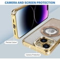 thumbnail image 4 of Compatible with iPhone 15 Magnetic Glitter Case Compatible with MagSafe Luxury Bling Rhinestone Case with Logo View Plating Sparkle Diamond and Camera Lens Protection for Women and Girls, Gold, 4 of 14