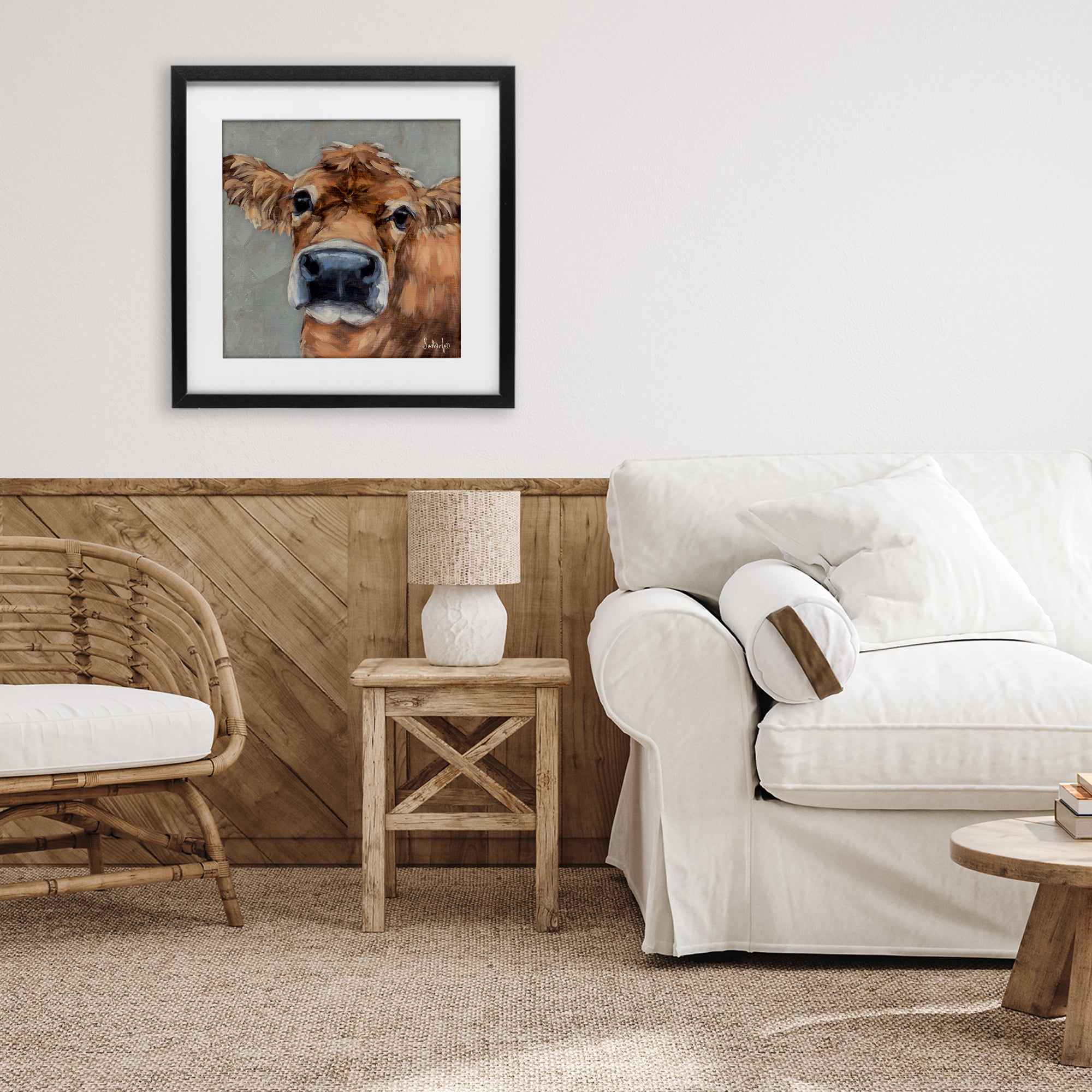 Stupell Industries Freckles The Cow Portrait Black Framed Print Under Glass, design by Sara G. Designs