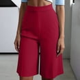 thumbnail image 3 of Women Shorts Denim Women's Dressy Bermuda Shorts, High Waist Knee Length Pants with Pockets, Summer Office Work Shorts Red S, 3 of 8