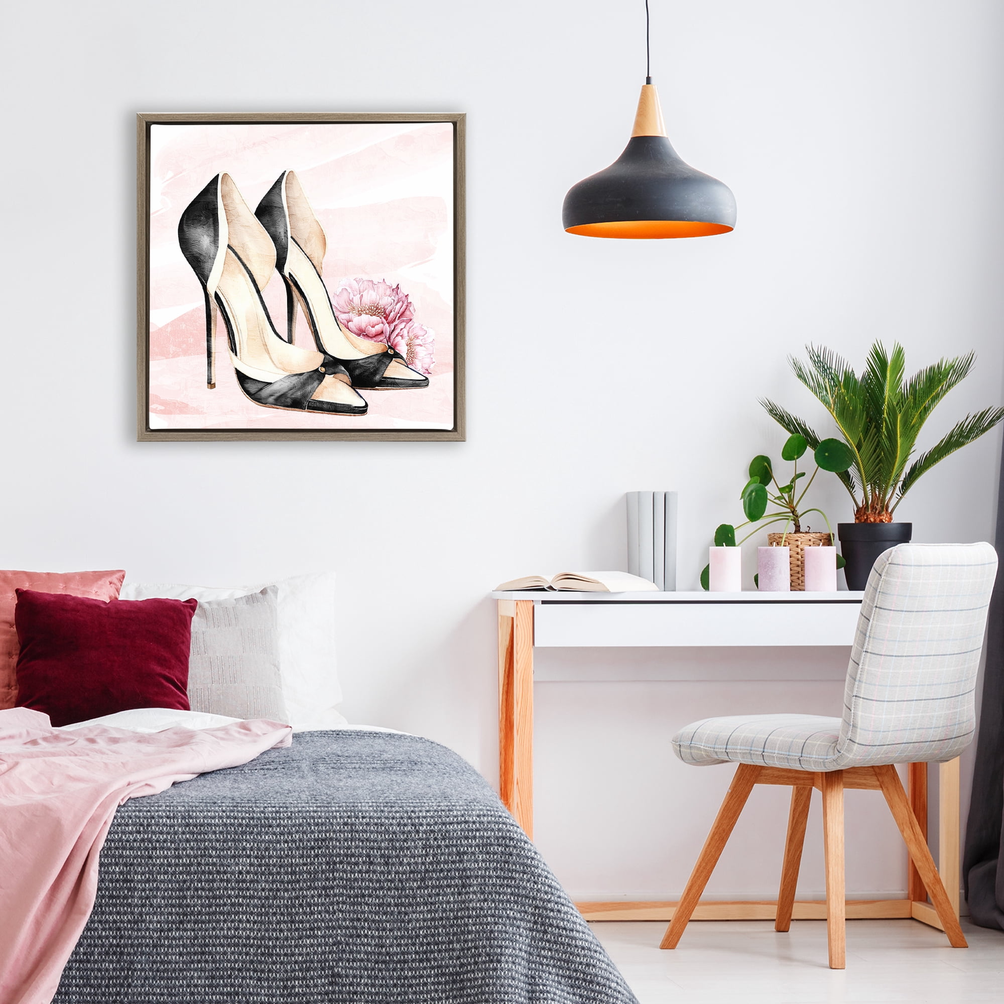 Stupell Industries Blush Glam Time Shoes Brown Framed Floater Canvas Wall Art, design by Kim Allen