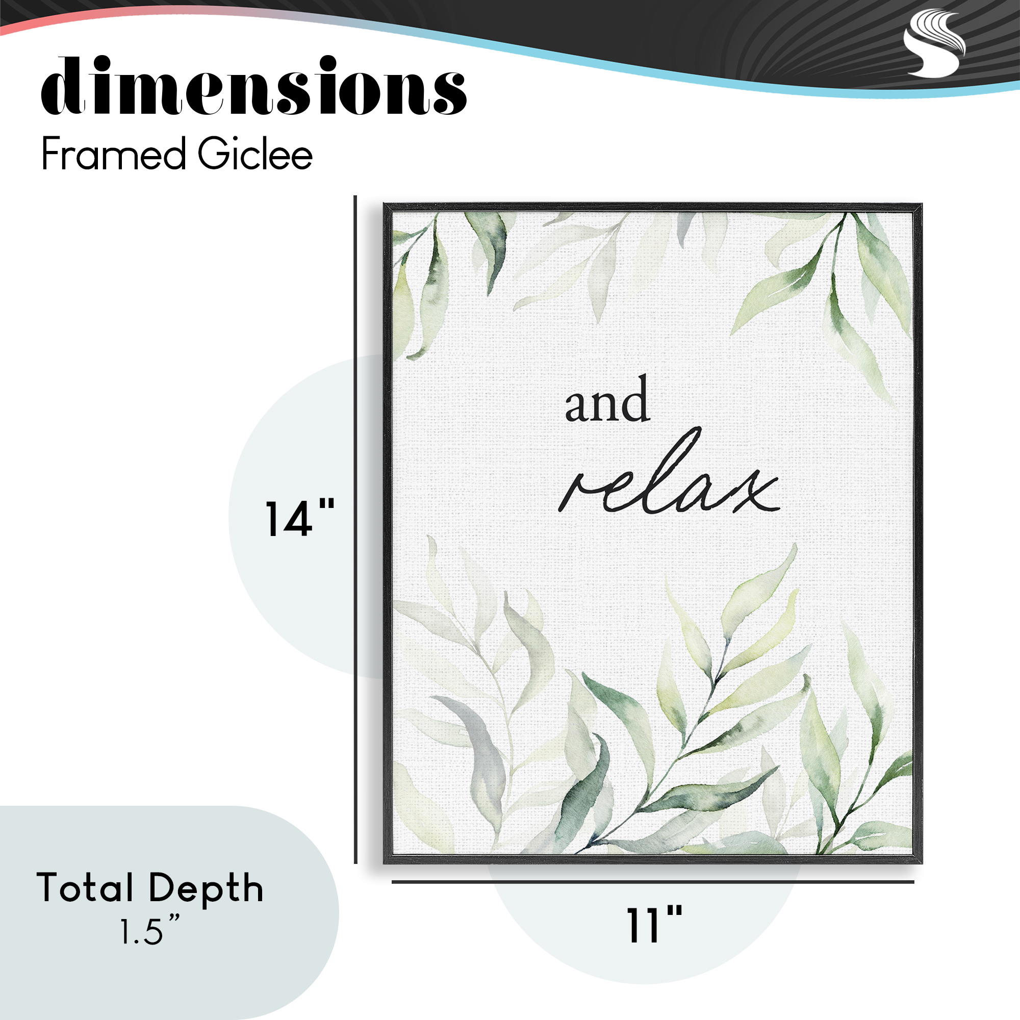 And Relax Soothing Greenery Black Framed Giclee Art, design by Lettered and Lined