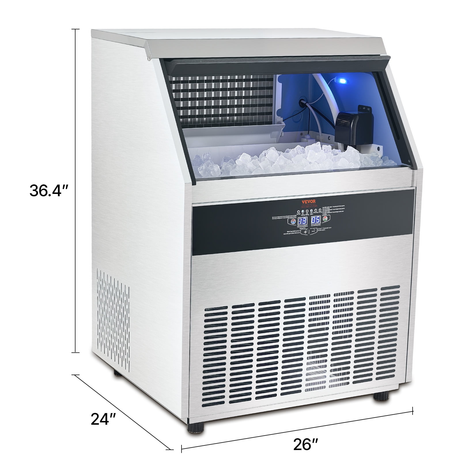 VEVOR 440lbs/24H Commercial Ice Maker,160 Ice Cubes in 15 Minutes, Freestanding Ice Maker Machine with 88lbs Large Storage Capacity for Bar Office Restaurant