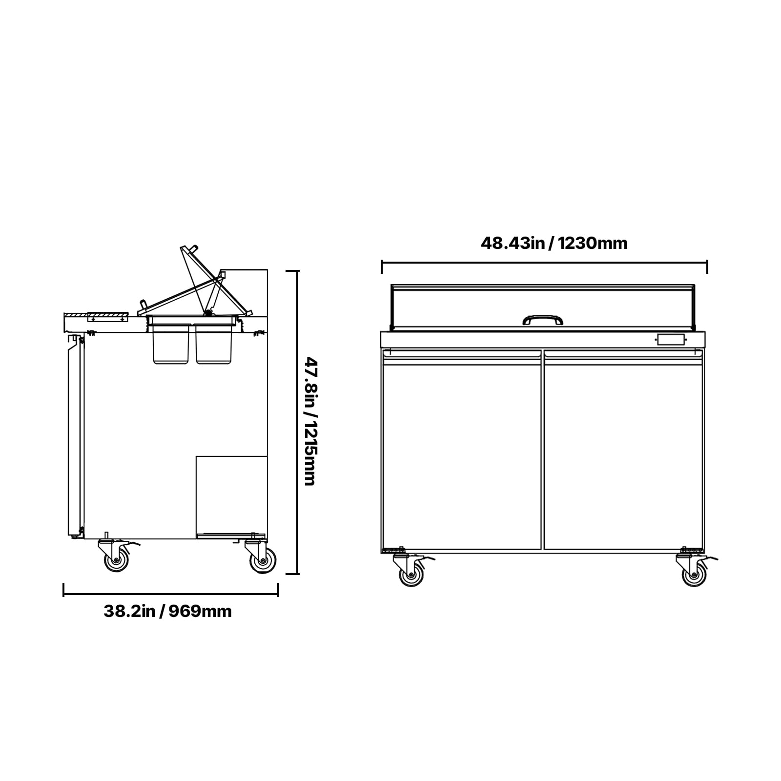 KFFKFF 48"W Commercial Refrigerator, 12.5 Cu. Ft Sandwich Prep Table with Refrigerated Storage, Mega Top Food Prep Unit Featuring 18 Pans and Cutting Board, Stainless Steel Salad Prep Cooler