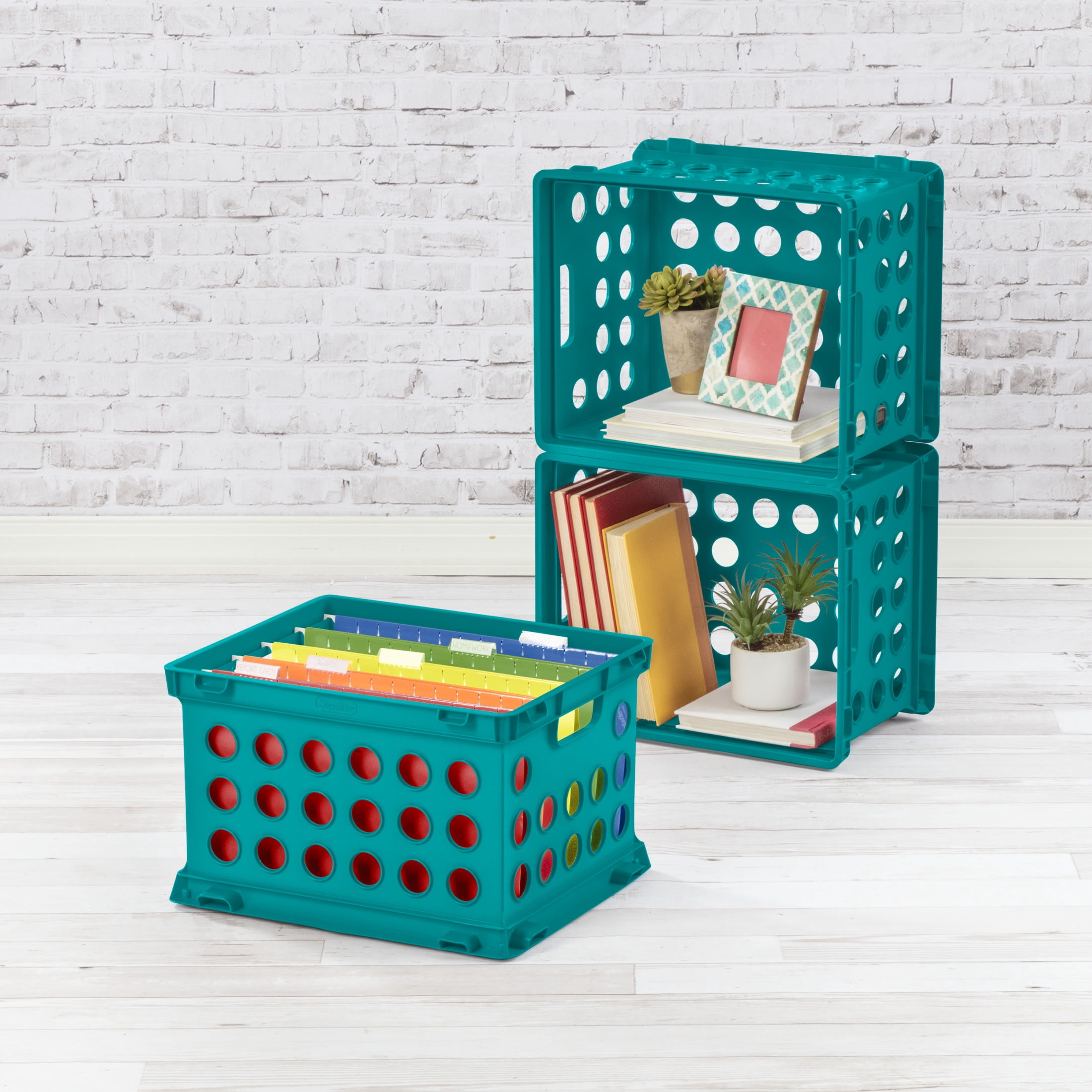 Sterilite File Crate, Versatile Plastic Storage Bin with Through Handles, Fits Letter & Legal-sized Hanging Files, Stackable, Teal