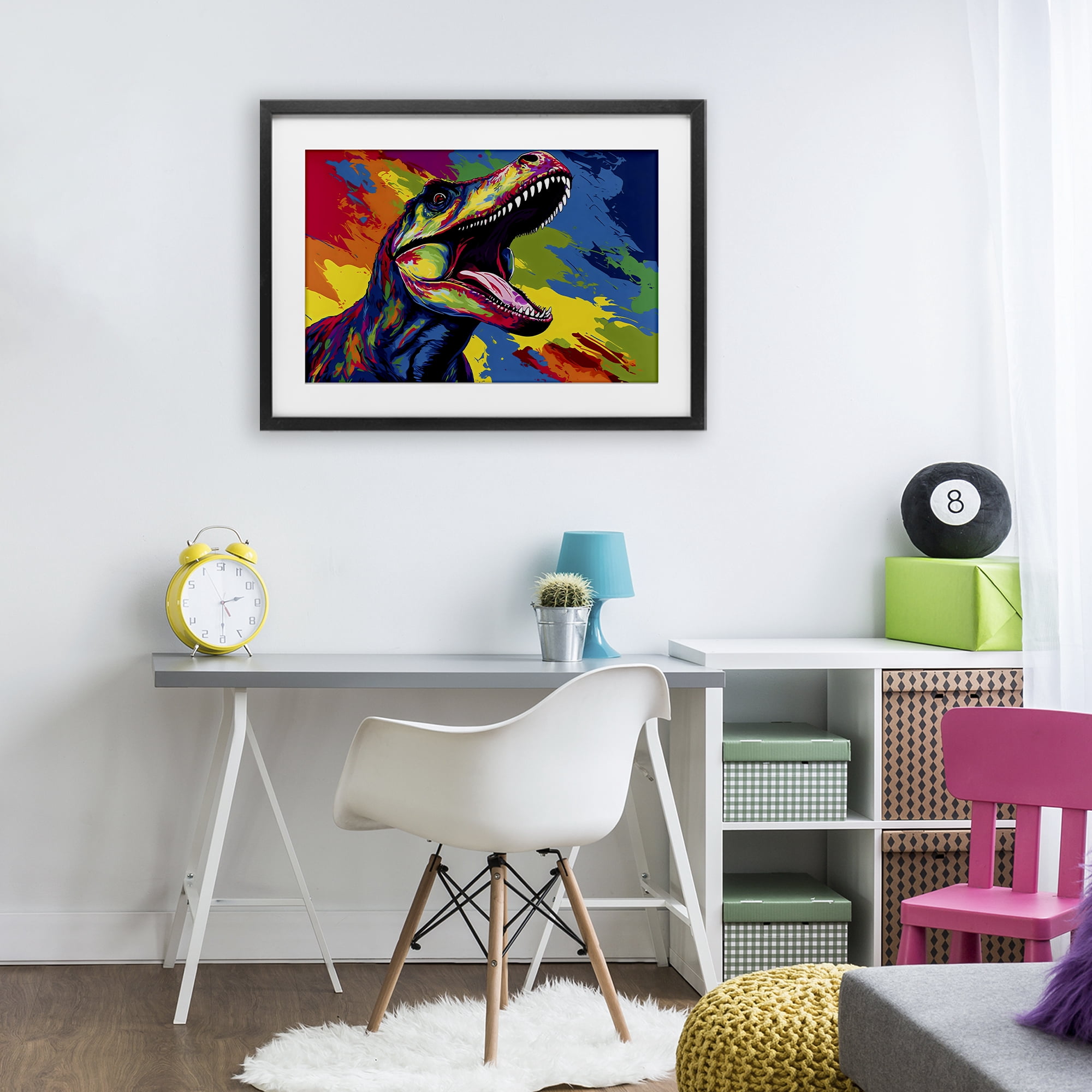 Stupell Industries Brightly Colored Dinosaur Black Framed Print Under Glass, design by Creative Studio