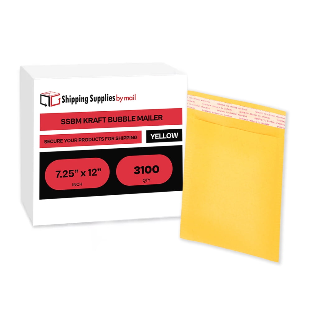 SSBM #1 Yellow Kraft Bubble Mailers 7.25" x 12" 3100 Pieces Tamper Evident Padded Envelopes for Shipping Office Supplies