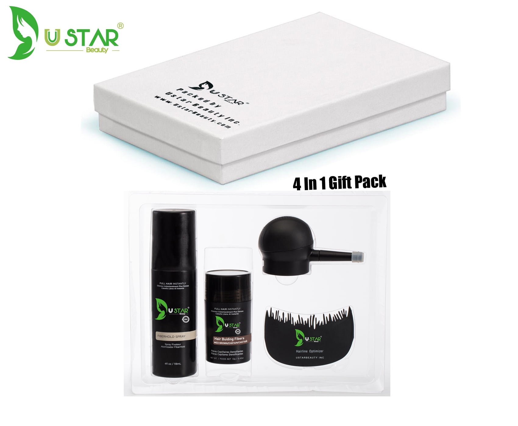 Ustar Hair Building Fibers Kit .42oz/12g 4 in 1 Hair Fibers Gift Set