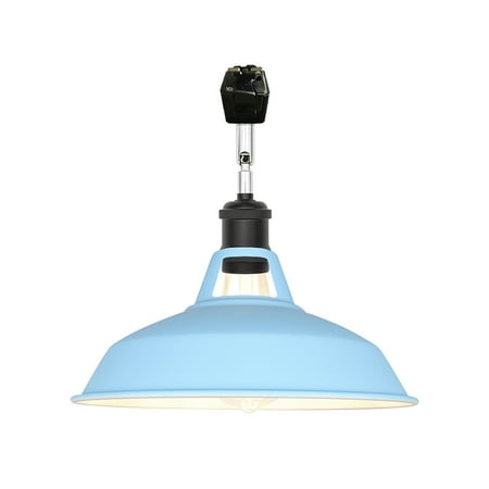 

FSLiving J-Type Track Lighting E26 Base Industrial Adjustable Angle Lamp Blue Metal Shade with Matte Black Socket Track Light Fixture for Slope Ceiling Gimbal Bulb and Track Not Included - 1 Light