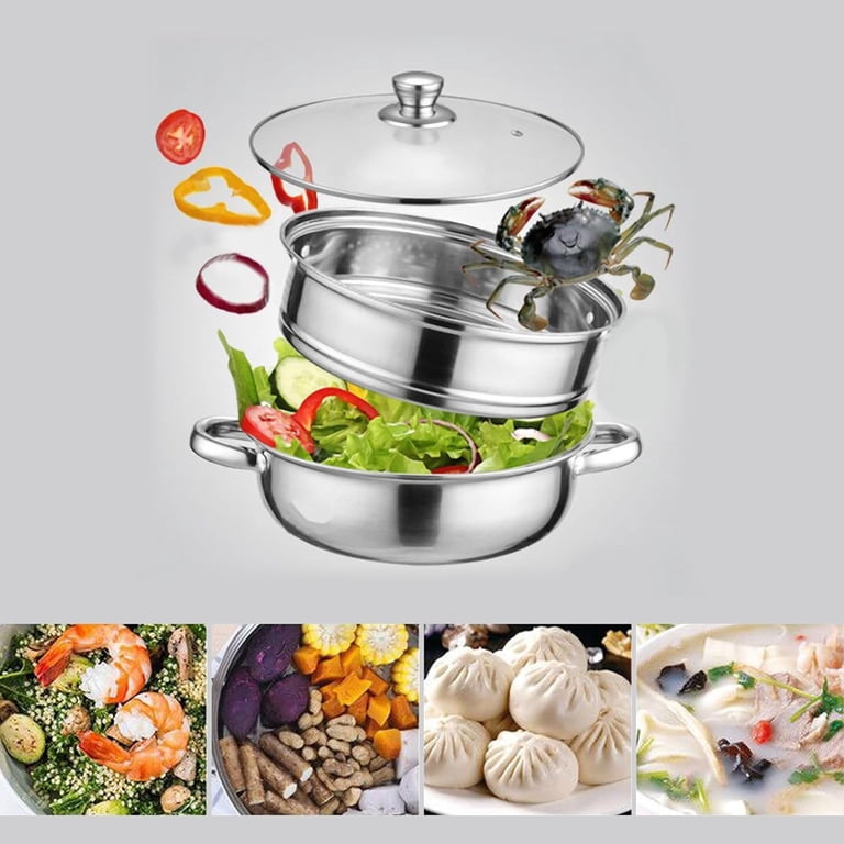 2 Piece Stainless Steel Steamer Pot, Double Boiler with Vegetable