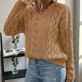 thumbnail image 4 of HOMBOM Womens Coffee Cable Knit Sweater Winter Eyelet Tops V-Neck Solid for Women Long Sleeve, 4 of 9