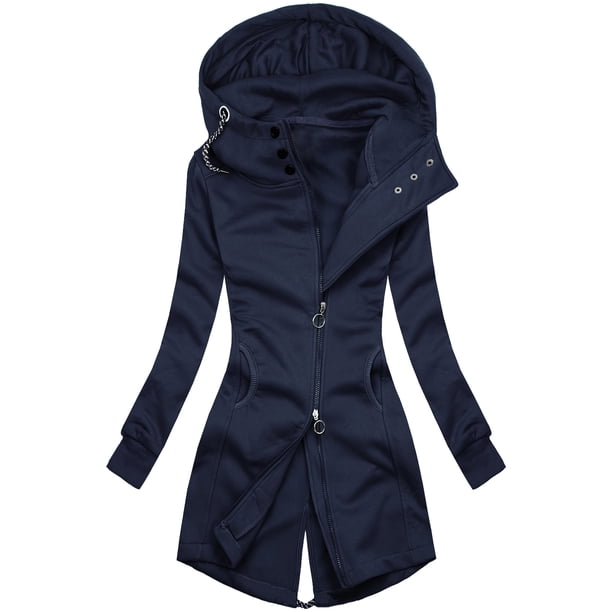 Moda mujer manga larga otoño impresión blusa con capucha cárdigan bolsillo cremallera abrigo Tops Pompotops qwe19046