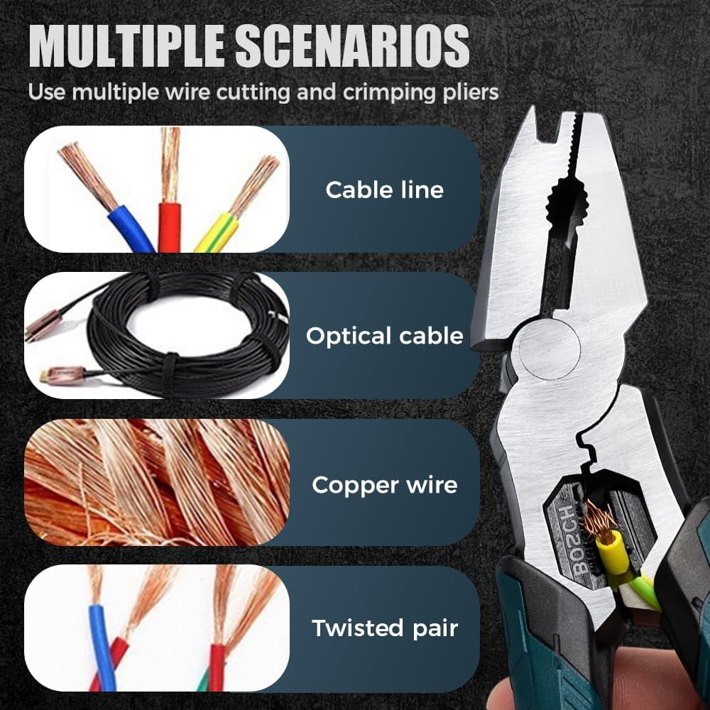 Industrial-Grade Multi-Function Cutting Pliers, 9-Inch Wire Stripper Cutter with Crimper, Nail Puller – All-in-One Tool for Electrical Work, Home Repair