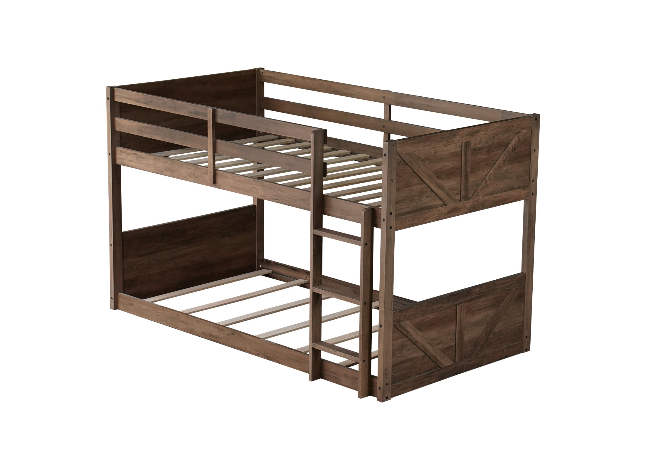 Aukfa Bunk Bed Twin over Twin, Heavy Duty Wood Bed Frame for Home/Dorm/Apartment, Brown