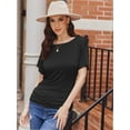 thumbnail image 3 of Women's Solid Short Sleeve Boat Neck Dolman Top with Side Shirring Trendy Casual Loose Fit T-Shirt, 3 of 7