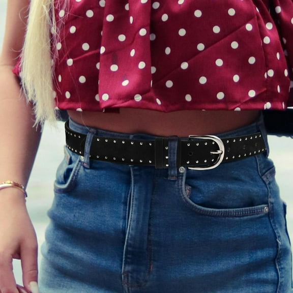 OUNONA Suede Studded Western Style Belt With Buckle For Women Punk Waist Belt Zinc Alloy For Trendy Jeans Dresses And Cosplay Fashion Accessories