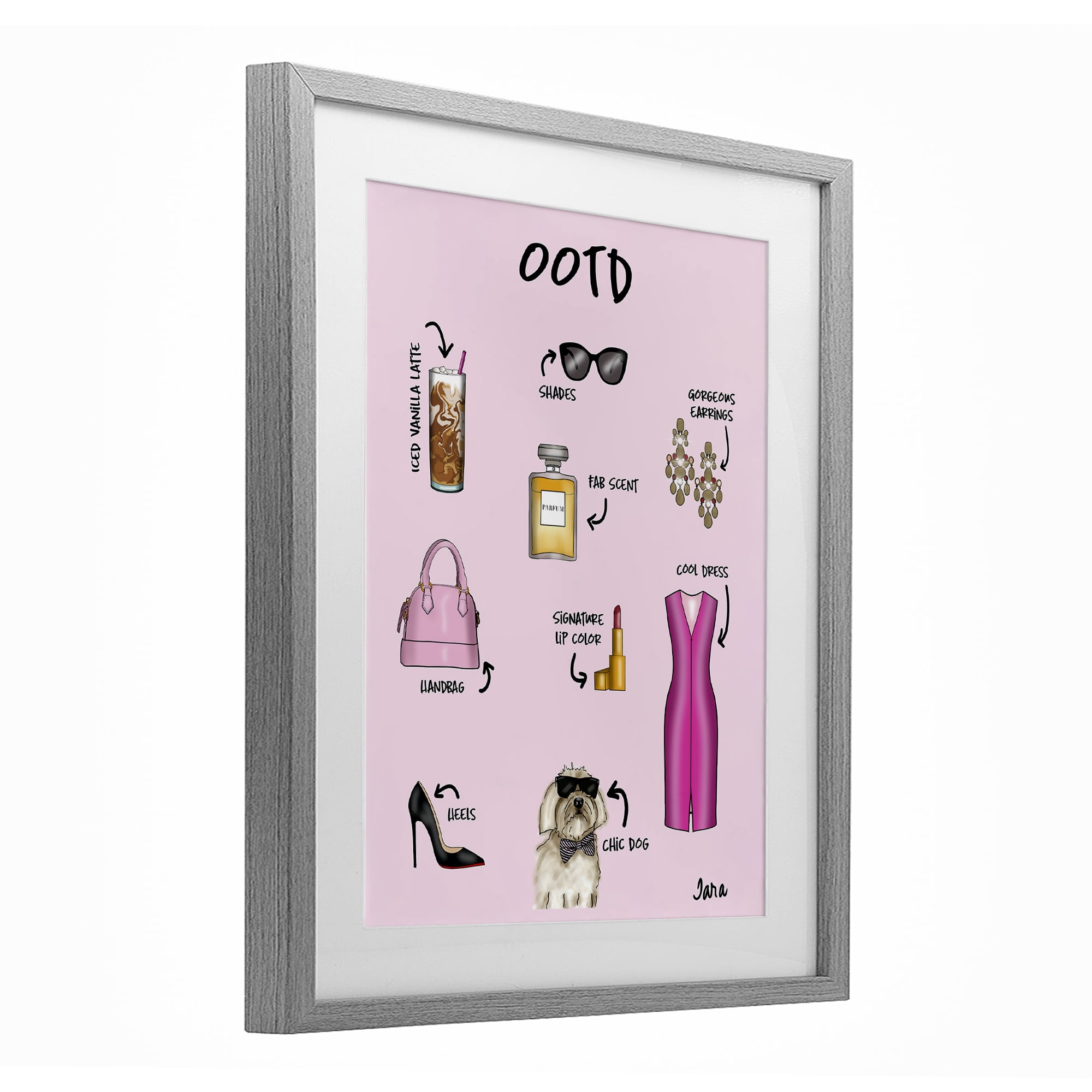 Stupell Industries Feminine Glam Outfit of the Day Gray Framed Print Under Glass, design by Tara Boone