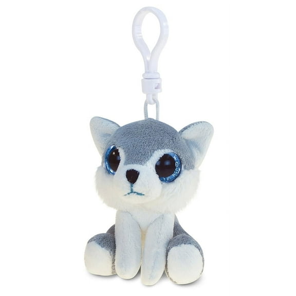 DolliBu Big Eye Wolf Plush Keychain with Clip - Cute Plush Wolf Stuffed Animal Backpack Charm for Girls, Boys, Kids, Animal Keychains for Backpacks, Cute Bag Charms, Small Bookbag Charms for Girls