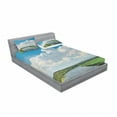 thumbnail image 3 of Ambesonne Landscape Fitted Sheet & Pillow Sham Set, Clouds River Meadows, Twin, Green Blue White, 3 of 3