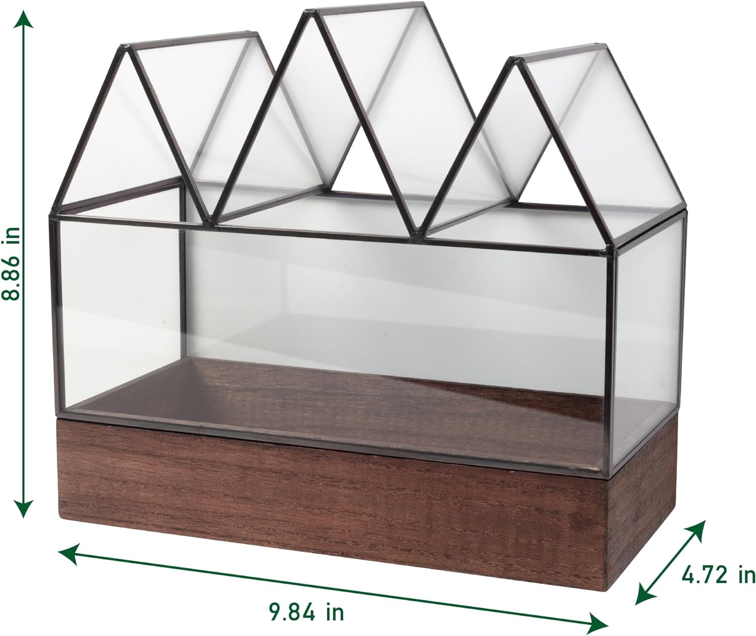 D'Eco Glass Castle Plant Terrarium (10x9x5) - Black Geometric Metal Planter w Wood Base - Grow Your Own Succulents, Plants, Moss, in an Indoor Home Garden - Great Gift for Plant Lovers